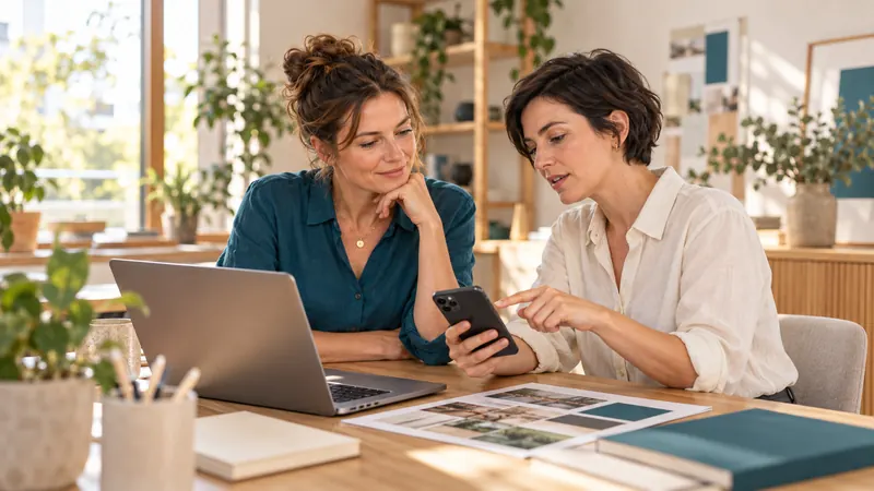 KI-generiertes Bild: Zwei Frauen sehen sich eine Website auf dem Handy an